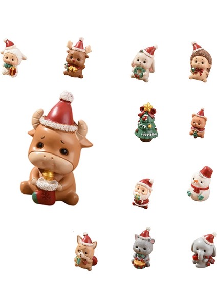 Noel Reçine Aile Küçük Hayvan Dekorasyon Mini Noel Baba Masa Dekoru (Yurt Dışından)