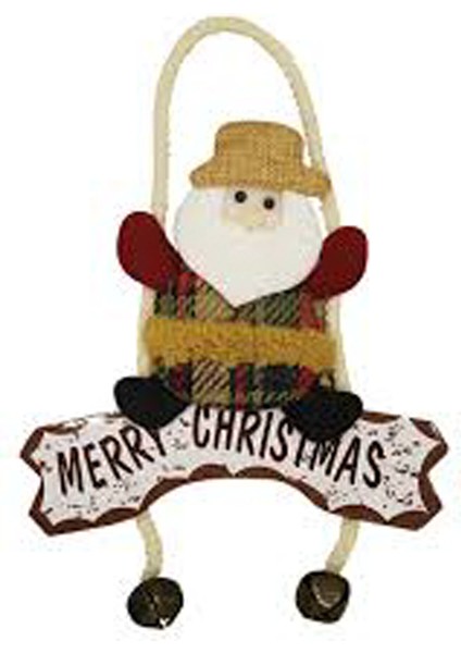 Yılbaşı Kapı Süsü Merry Christmas Noel Baba Tekli Ekoseli Çanlı 22 cm