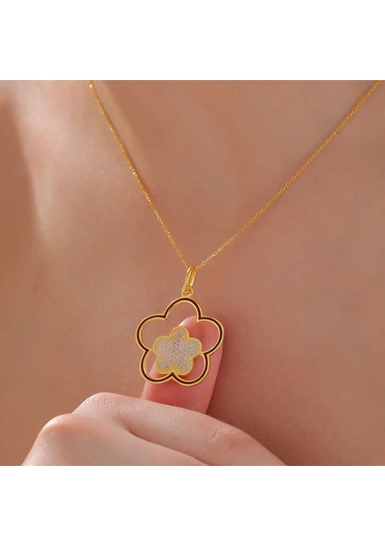 925 Ayar Gümüş Gold Çiçek Desenli Kadın Kolye fiyatları