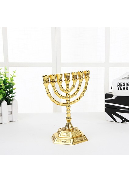 Altın Yahudi Menora Mumluklar Şamdan 7 Şube Menorah -L (Yurt Dışından)