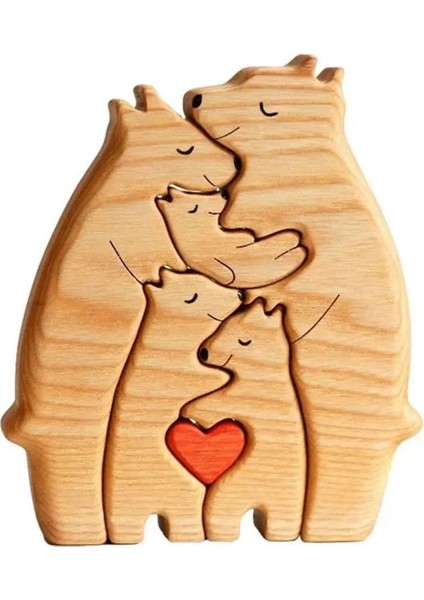 Ahşap Ayı Ailesi Heykeli Aile Sanat Bulmaca Masaüstü Süsleme, Bir (Yurt Dışından)