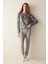 Penguen Baskılı Fuzzy Sweatshirt Gri Pijama Üstü 1