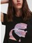 Bisiklet Yaka Baskılı Siyah Kadın T-Shirt 235W1707 3