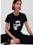 Bisiklet Yaka Baskılı Siyah Kadın T-Shirt 230W1704 2