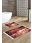 Dijital 2'li Banyo Paspas Takımı Trend Keçe Kaymaz Taban Saçaklı Modern Araminta Bordo 1