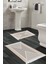 Dijital 2'li Banyo Paspas Takımı Trend Keçe Kaymaz Taban Saçaklı Modern Leila Krem 1