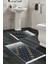 Dijital 2'li Banyo Paspas Takımı Yıldız Deri Kaymaz Taban Saçaklı Modern Daire Lacivert 1