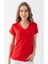 Kadın Kırmızı V Yaka Viskon Penye Tişört 1