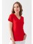 Kadın Kırmızı V Yaka Viskon Penye Tişört 4
