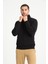 Siyah Tam Fermuarlı Dik Yaka Armalı Erkek Sweatshirt 4