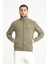 Yeşil Tam Fermuarlı Dik Yaka Armalı Erkek Sweatshirt 3