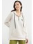 Yarım Fermuarlı Kapüşonlu Sweatshirt - Bej 3