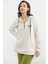 Yarım Fermuarlı Kapüşonlu Sweatshirt - Bej 5