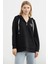 Yarım Fermuarlı Kapüşonlu Sweatshirt - Siyah 1
