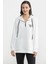 Yarım Fermuarlı Kapüşonlu Sweatshirt - Ekru 1
