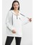 Yarım Fermuarlı Kapüşonlu Sweatshirt - Ekru 4