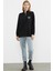 Dik Yaka Yarım Fermuarlı Sweatshirt - Siyah 2
