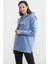 Kapüşonlu Içi Pamuklu Kalın Sweatshirt - Mavi 2