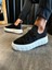 Bağcık Detaylı Triko Tasarımlı Yüksek Taban Siyah Beyaz Erkek Sneaker Ayakkabı 2