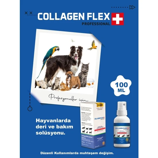 Collagen Flex Profesyonel 150 ml Kedi , Köpek ve Evcil Hayvan Deri ve Tüy  Mantar Bakım Spreyi.