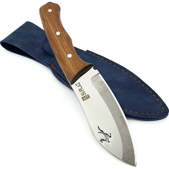 SürLaz Geyik Işlemeli Kamp Bıçağı Outdoor Bıçak Deri Kılıflı Dövme El Yapımı Kampçı Bıçağı