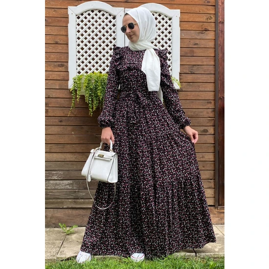 Rabia Şamlı Beliz Mini Şal Desenli Elbise Siyah