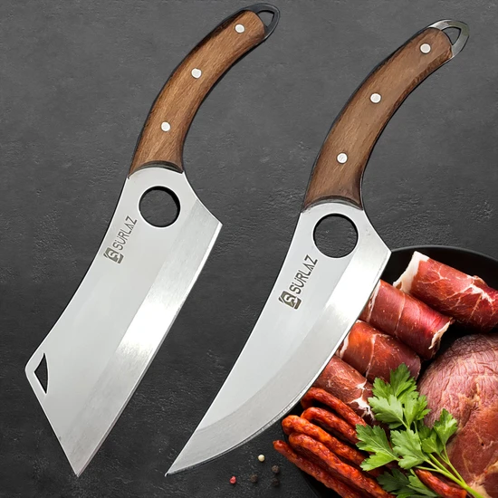 SürLaz El Yapımı Bıçak Seti 2 Parça Şef Bıçağı Et Bıçağı Mutfak Bıçağı