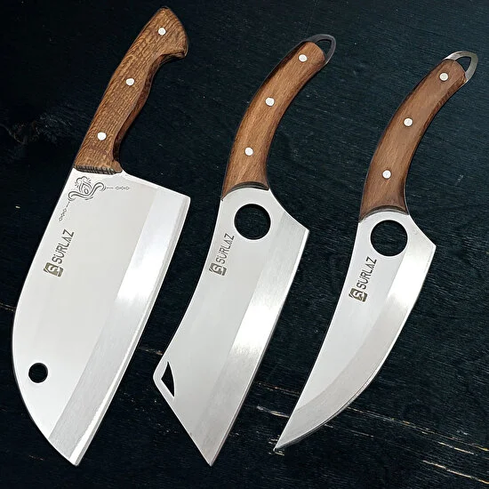 SürLaz Şef Bıçak Seti 3 Parça Satır Zırh Satala Bıçağı El Yapımı Hediyelik Bıçak