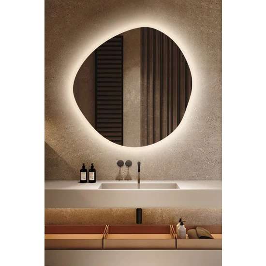 Faw Decor LED Işıklı Asimetrik Model Dekoratif Duvar Aynası, Modern Eşsiz Ayna, Ayna Duvar Dekorasyon Ürünü