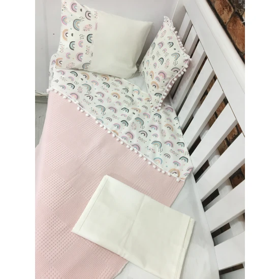 Buse Baby Home Pembe , Çocuk Çok Amaçlı Poplin ,pikeli ve Ponponlu Nevresim Takımı 6'lı Set