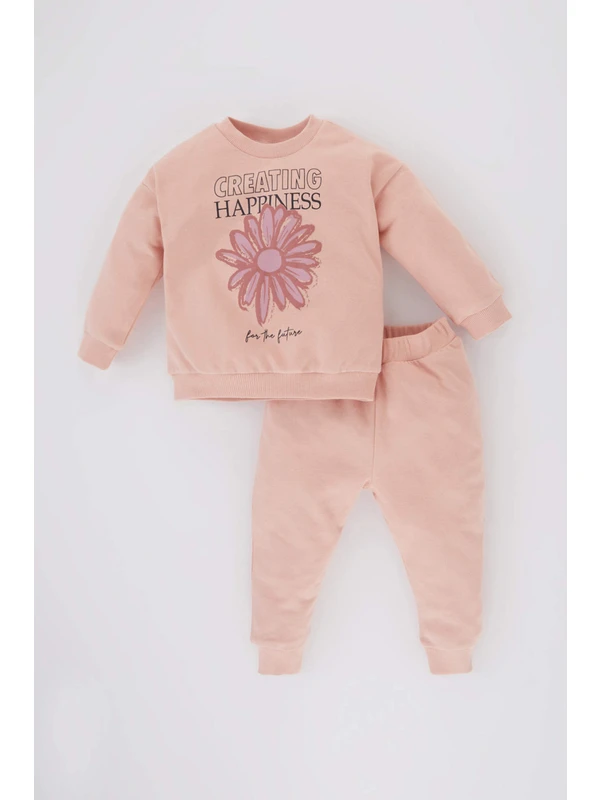 DeFacto Kız Bebek Çiçekli Sweatshirt Eşofman Altı 2'li Takım B9788A524SP