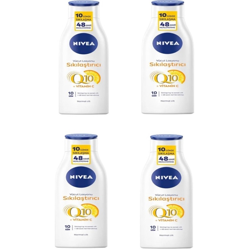 Nivea 4 adet Nivea Q10 250 ml Sıkılaştırıcı Vücut Losyonu 10 Günde Sıkılaşma Süper Eko Paket