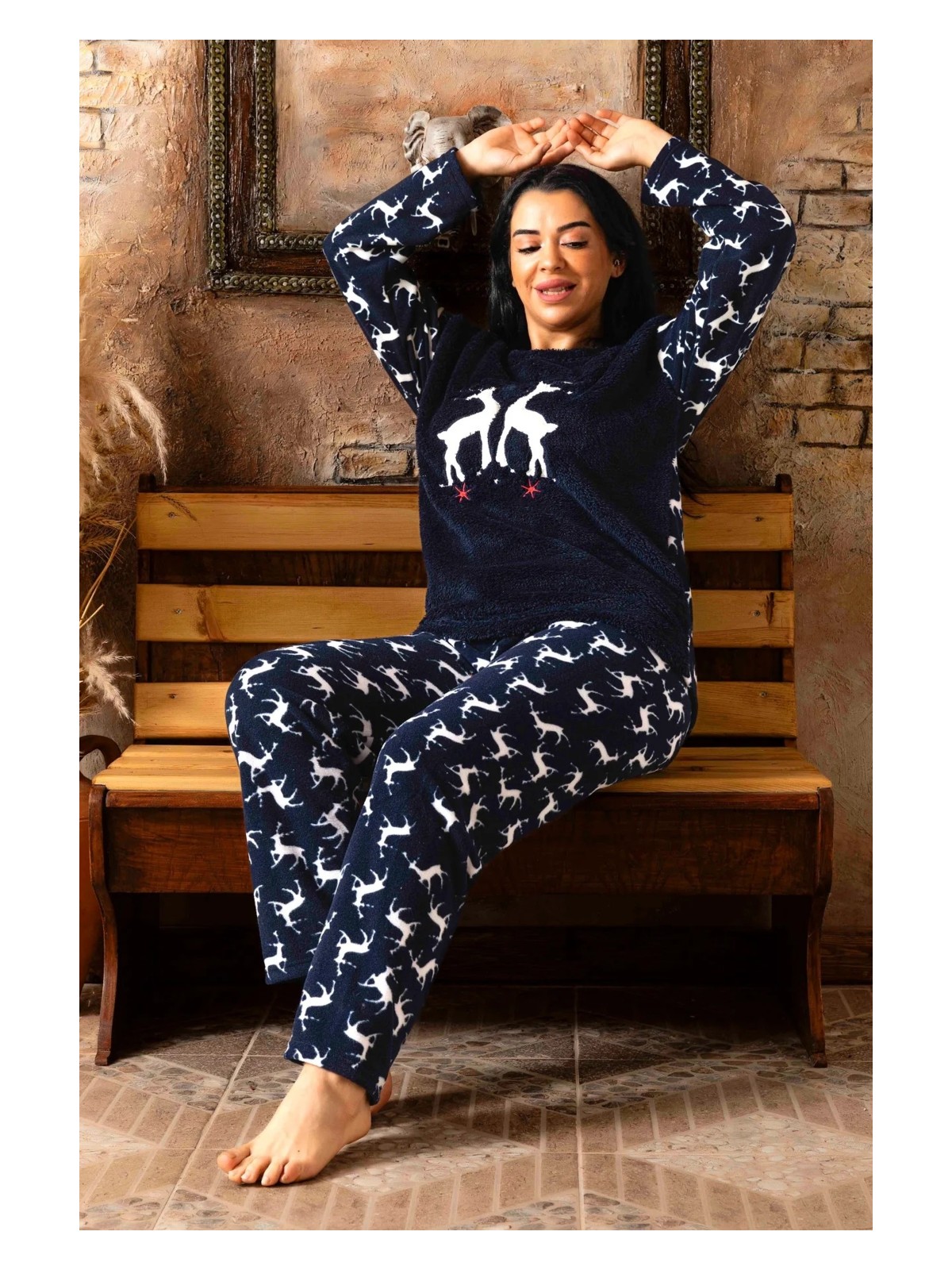 Nisanca Büyük Beden Kadın Polar Peluş Pijama Takımı