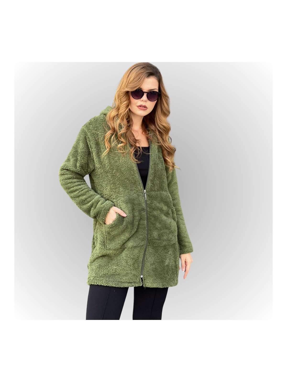 Etki Moda Etkimod Kadın Kapşonlu Uzun Peluş Tunik Ceket - Görsel 3