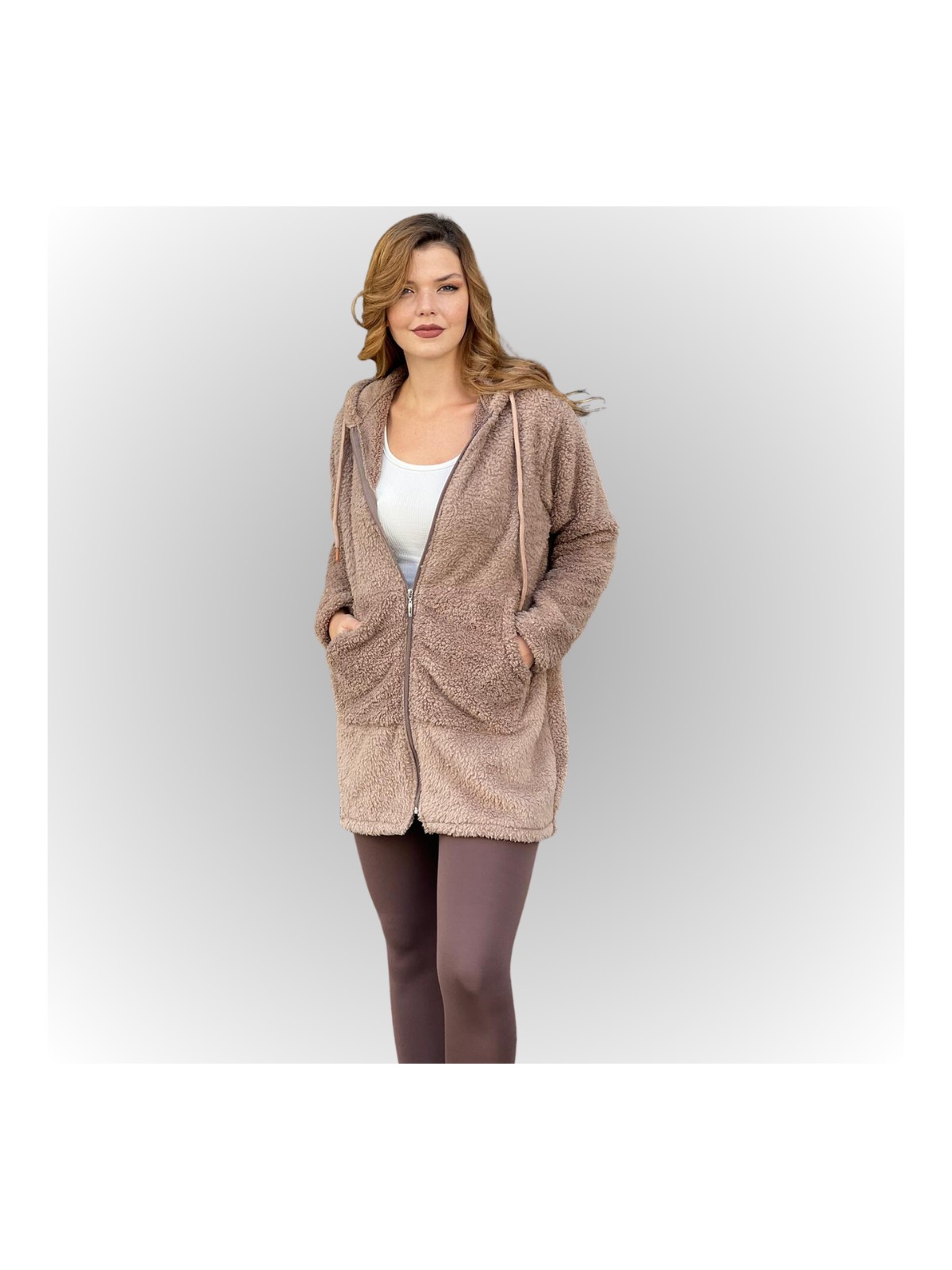 Etki Moda Etkimod Kadın Kapşonlu Uzun Peluş Tunik Ceket