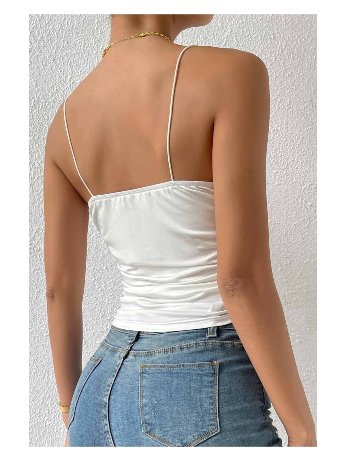 Merry See Kadın Kolsuz Askılı Degaje Yaka Bluz Crop - Görsel 2