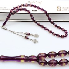 Tesbih Pasajı Simli Beyzi Sürmeli Toz Kehribar Tesbih (7 x 11 Mm) TP001510