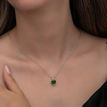 Himarry 925 Ayar Gümüş Yeşil Taşlı Kalpli Kadın Kolye
