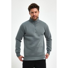 Amazing Crash Yüksek Yaka Yarım Fermuarlı Basic Sweatshirt