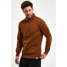 Amazing Crash Yüksek Yaka Yarım Fermuarlı Basic Sweatshirt