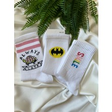 Ni Aksesuar Always Late - Batman - Smile 3'lü Beyaz Soket Çorap