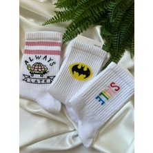 Ni Aksesuar Always Late - Batman - Smile 3'lü Beyaz Soket Çorap