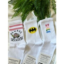 Ni Aksesuar Always Late - Batman - Smile 3'lü Beyaz Soket Çorap