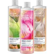 Avon Senses Müge Elma Beyaz Şeftali Vanilya ve Frezya Nar Kokulu Duş Jeli Paketi 3 x 500 Ml.