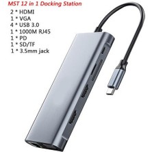 Coverzone 12IN1 Dock Station 2 Adet HDMI Uyumlu 1000 Mbps 4 K Çift Monitör USB C Adaptörü USB 3.0 VGA RJ45 Pd Için Macbook Pro Tipi C Docking Dizüstü Yer Yapma Istasyonları Type-C Adaptör ZR610