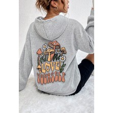 Trendypassion Uygun Tarz Gri Fermuarlı Kapüşonlu Unisex Sweatshirt Uzun Kol Grafik Desenli