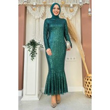 Bym Fashion Pul Payet İşlemeli Balık Abiye Elbise 3872 Zümrüt