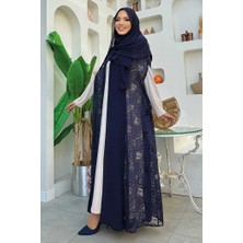 Bym Fashion Dantel Abaya 7884 Lacivert