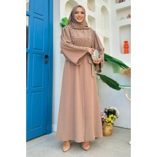 Bym Fashion Taşlı Boncuklu İşleme Detaylı Ferace 7882 Vizon