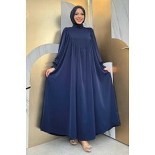 Bym Fashion Kol Manşetleri Büzgülü Elbise 6004 Lacivert